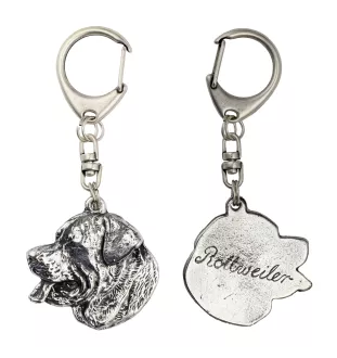 Rottweiler III - Versilberter Schlüsselanhänger mit Hund, Handtaschen-Dekoration, Rucksack-Anhänger der Marke Art-Dog
