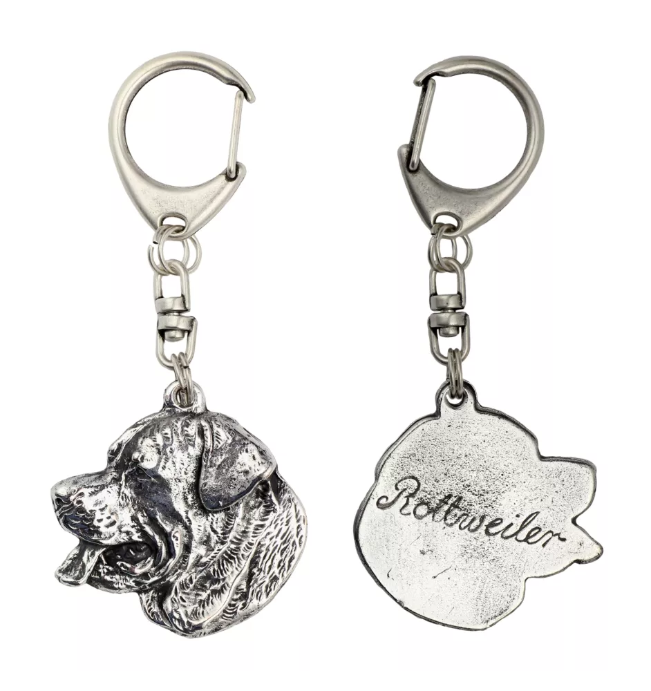 Rottweiler III - Versilberter Schlüsselanhänger mit Hund, Handtaschen-Dekoration, Rucksack-Anhänger der Marke Art-Dog