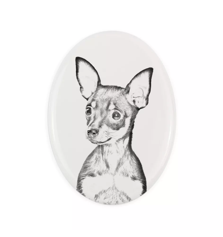 Petit chien russe, Toy Terrier Russe, Toychik, Toy-tchik - une plaque commémorative avec une photo de chien, une plaque funéraire avec une impression, une plaque ovale personnalisée de la marque Art-D