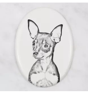 Petit chien russe, Toy Terrier Russe, Toychik, Toy-tchik - une plaque commémorative avec une photo de chien, une plaque funéraire avec une impression, une plaque ovale personnalisée de la marque Art-D