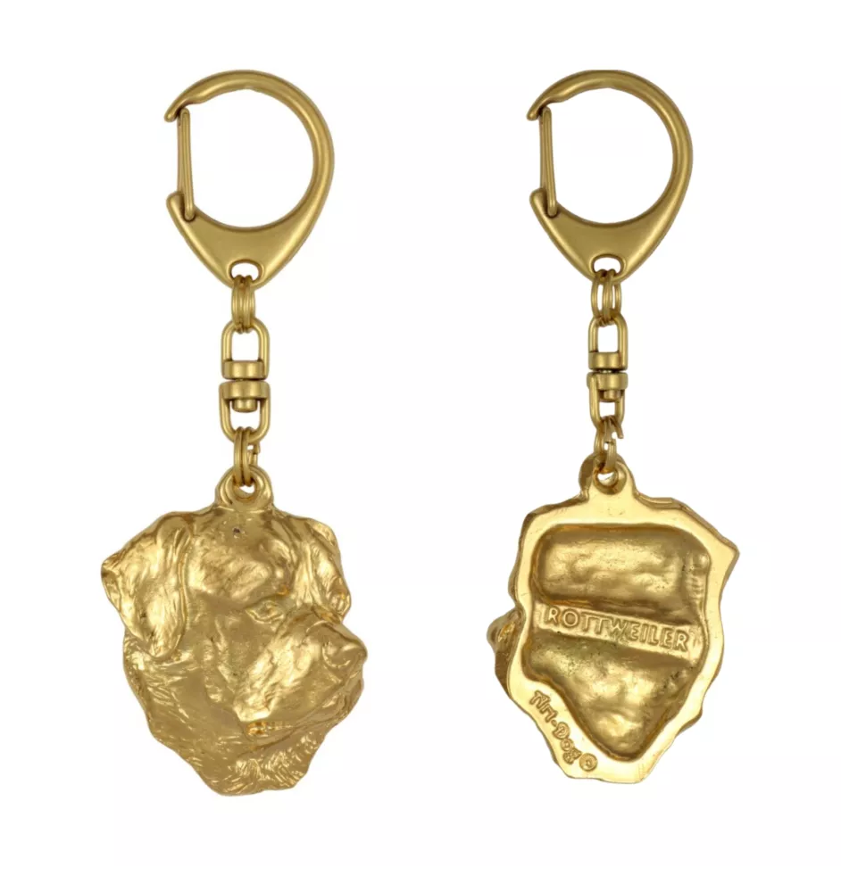 Rottweiler I - Vergoldeter Schlüsselanhänger mit Hund, Handtaschenschmuck, Luxus-Accessoire der Marke Art-Dog