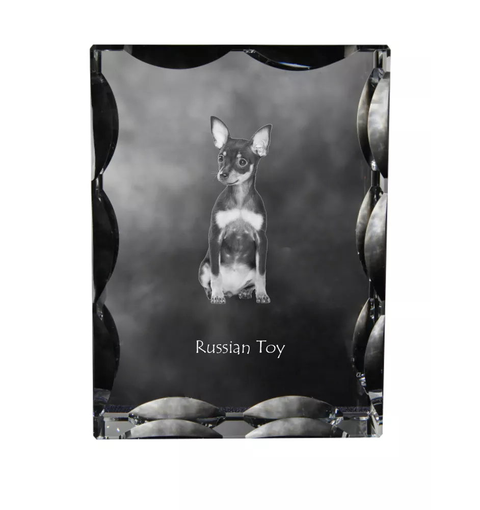 Russian Toy, Russkiy Toy, Russian Terrier, Moscow Toy Terrier - crystal with a picture of a dog, glass statuette with a picture, unique frame with a picture from Art-Dog brand