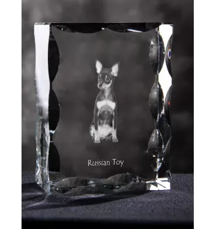 Russian Toy, Russkiy Toy, Russian Terrier, Moscow Toy Terrier - crystal with a picture of a dog, glass statuette with a picture, unique frame with a picture from Art-Dog brand