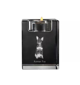 Russischer Toy, Russkiy Toy, Russischer Zwergspaniel - Kerzenhalter mit Hundefoto, Teelichthalter aus Kristall, personalisiertes Geschenk der Marke Art-Dog