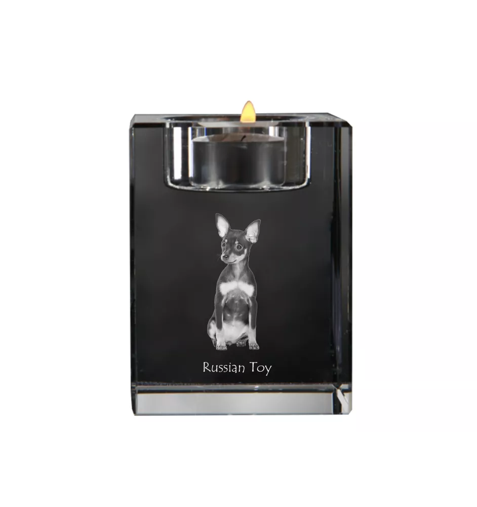 Petit chien russe, Toy Terrier Russe, Toychik, Toy-tchik - Bougeoir avec photo de chien, porte bougie en cristal, cadeau personnalisé par la marque Art-Dog