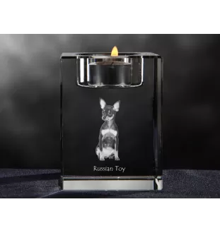 Russian Toy, Russkiy Toy, Russian Terrier, Moscow Toy Terrier - Candle holder with dog photo, crystal tealight holder, personalised gift by Art-Dog brand