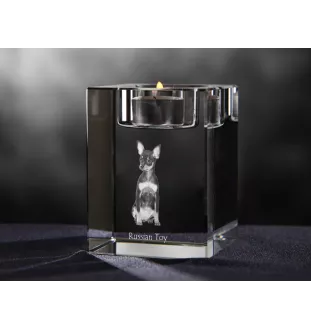 Russian Toy, Russkiy Toy, Russian Terrier, Moscow Toy Terrier - Candle holder with dog photo, crystal tealight holder, personalised gift by Art-Dog brand
