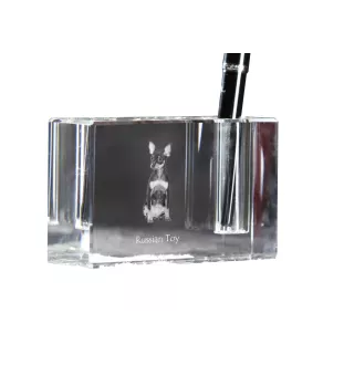Russian Toy, Russkiy Toy, Russian Terrier, Moscow Toy Terrier - Pen stand, crystal organiser with dog photo, unique desk decoration by Art-Dog brand