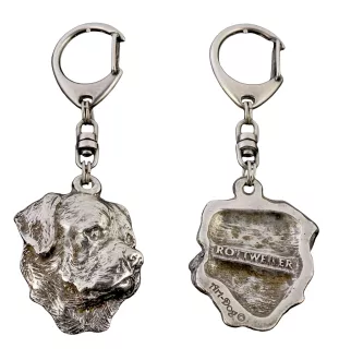 Rottweiler I - Versilberter Schlüsselanhänger mit Hund in einer Geschenkbox, Handtaschenschmuck, Rucksackanhänger der Marke Art-Dog