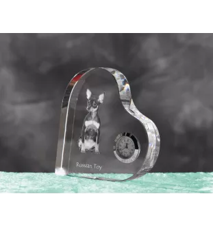 Russian Toy, Russkiy Toy, Russian Terrier, Moscow Toy Terrier - crystal clock with a dog picture, heart-shaped shelf clock, personalized standing clock by Art-Dog brand