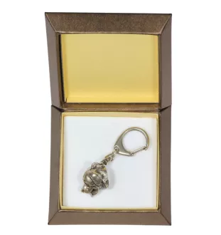 Rottweiler, Rott, Rottie - Silver-plated key ring with a dog in a gift box, handbag decoration, backpack pendant by Art-Dog brand