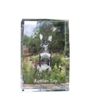 Petit chien russe, Toy Terrier Russe, Toychik, Toy-tchik - cristal avec une photo de chien, photo sous verre, exposition moderne de la marque de photos Art-Dog