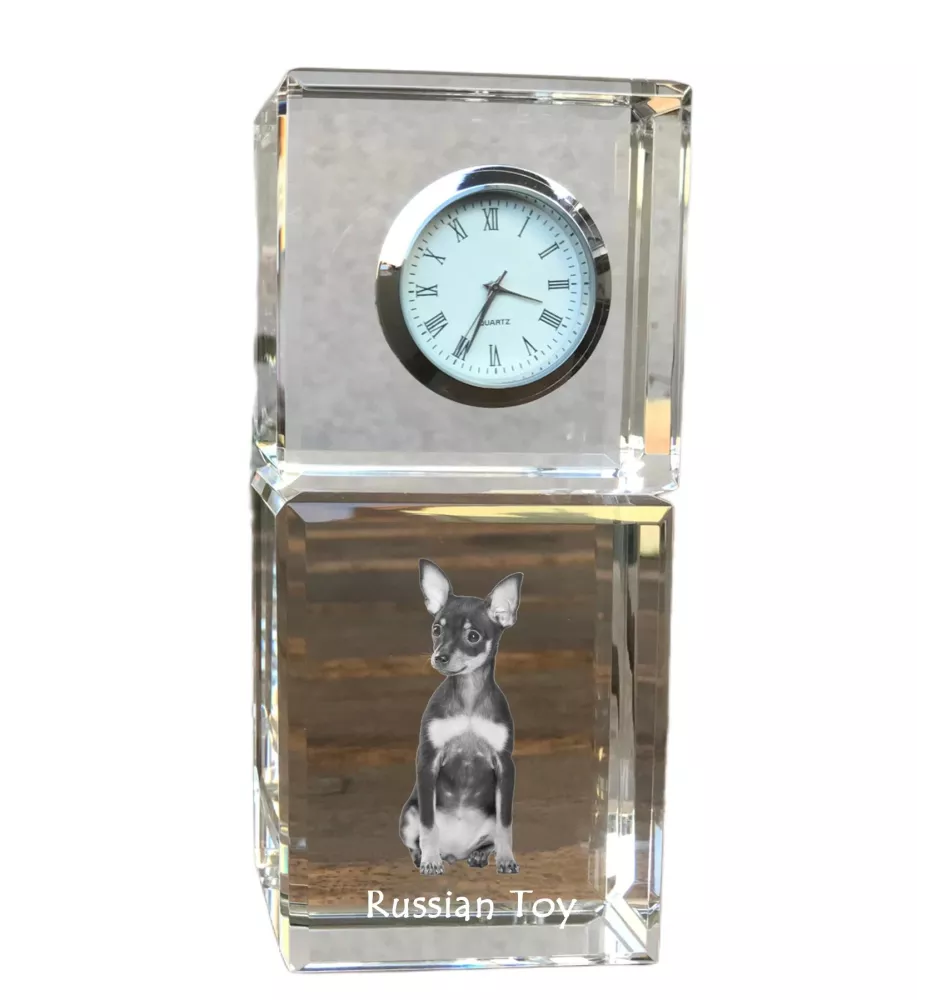 Petit chien russe, Toy Terrier Russe, Toychik, Toy-tchik - montre en cristal avec photo, photo de chien dans un cristal, horloge de bureau personnalisée de la marque Art-Dog