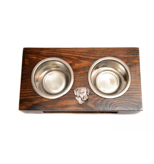 Rhodesian Ridgeback, African Lionhound, African Lion Dog - wooden stand with bowls for a dog, steel dog bowls, a gift for adopting a dog from the Art-Dog brand