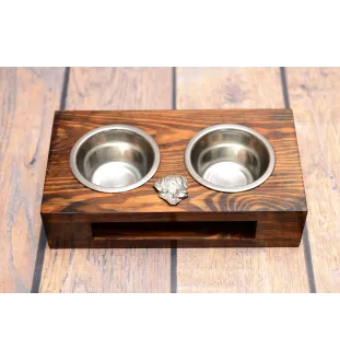 Rhodesian Ridgeback, African Lionhound, African Lion Dog - wooden stand with bowls for a dog, steel dog bowls, a gift for adopting a dog from the Art-Dog brand