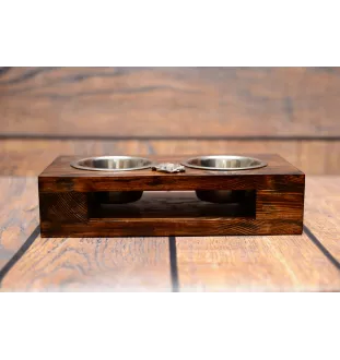 Rhodesian Ridgeback, African Lionhound, African Lion Dog - wooden stand with bowls for a dog, steel dog bowls, a gift for adopting a dog from the Art-Dog brand