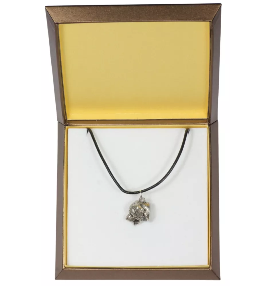 Rottweiler - Hundehalsband in Geschenkbox, versilbertes Medaillon für Hundefans, markanter Anhänger der Marke Art-Dog