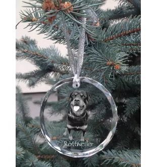 Rottweiler - Kristallkugel mit Foto, Hundebild im Kristall, personalisierter Christbaumschmuck von Art-Dog.