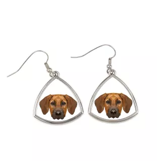 Chien de Rhodésie à crête dorsale, Rhodesian ridgeback - boucles d'oreilles avec une photo et un motif de chien géométrique Art-Dog