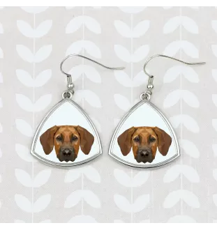 Chien de Rhodésie à crête dorsale, Rhodesian ridgeback - boucles d'oreilles avec une photo et un motif de chien géométrique Art-Dog