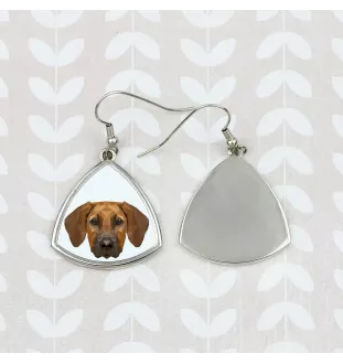 Chien de Rhodésie à crête dorsale, Rhodesian ridgeback - boucles d'oreilles avec une photo et un motif de chien géométrique Art-Dog