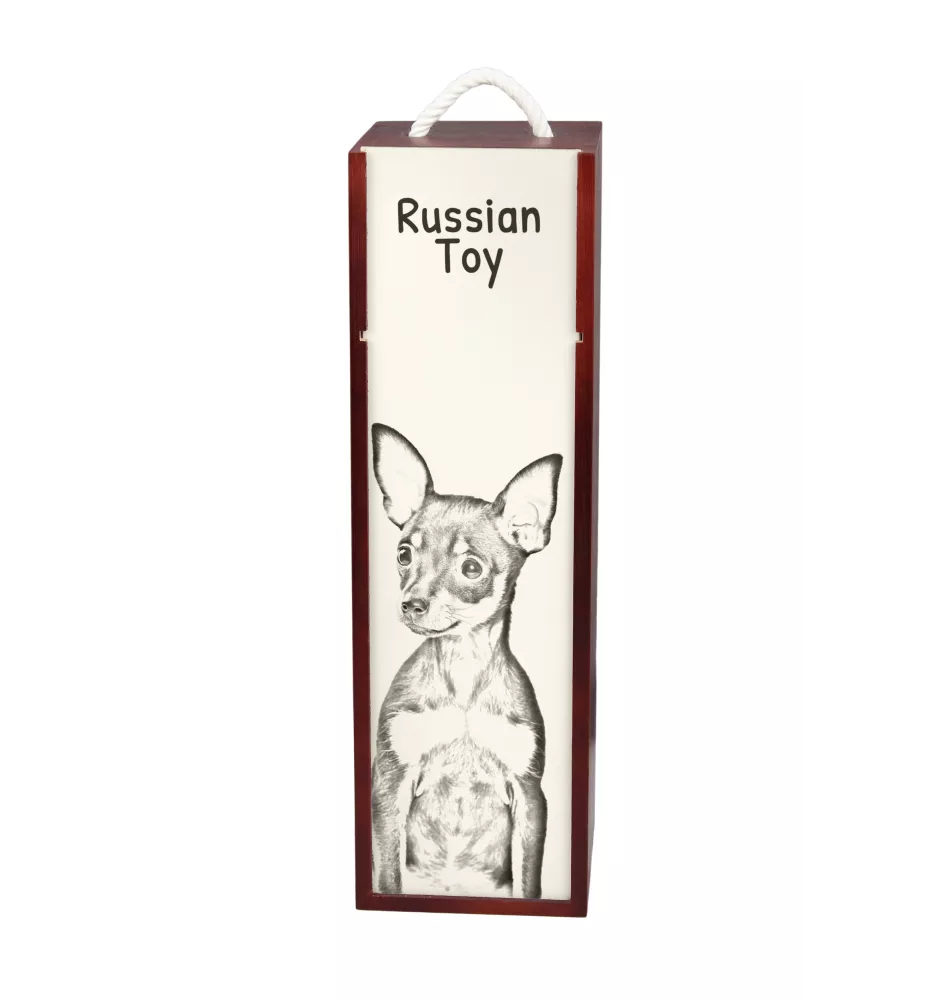 Petit chien russe, Toy Terrier Russe, Toychik, Toy-tchik - boîte à vin avec chien, boîte à alcool avec graphisme, boîte cadeau personnalisée de la marque Art-Dog
