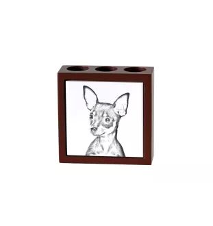 Russischer Toy, Russkiy Toy, Russischer Zwergspaniel - Stifthalter mit Hund, Schreibtischorganizer mit Aufdruck, personalisierte Schreibtischdekoration der Marke Art-Dog