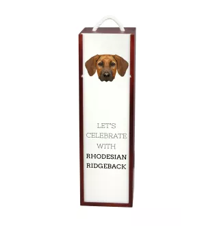 Rhodesian Ridgeback - geometrische Box mit einem Bild und Schriftzug für Wein der Marke Art-Dog
