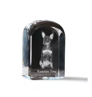Russischer Toy, Russkiy Toy, Russischer Zwergspaniel - Kristallwürfel mit Bild, Hundebild im Kristall, sechseckiger Papierclip von Art-Dog.