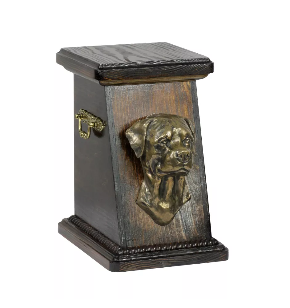 Rottweiler, Rott, Rottie - urn for dog ashes, elegant urn with a statue, commemorative urn with a bust of a dog by Art-Dog brand