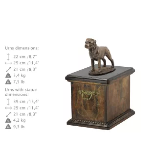 Rottweiler eine Urne für die Asche des Hundes, eine Urne mit einer Statue, eine elegante Urne im klassischen Stil der Marke Art-Dog