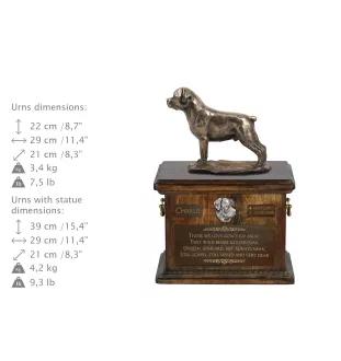 Rottweiler, Rott, Rottie - urn for dog ashes, urn with a statuette, personalized urn for dog ashes by Art-Dog brand