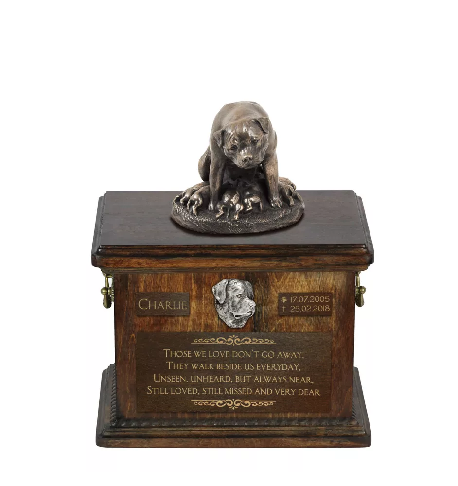 Rottweiler, Rott, Rottie I - urn for dog ashes, urn with a statuette, personalized urn for dog ashes by Art-Dog brand
