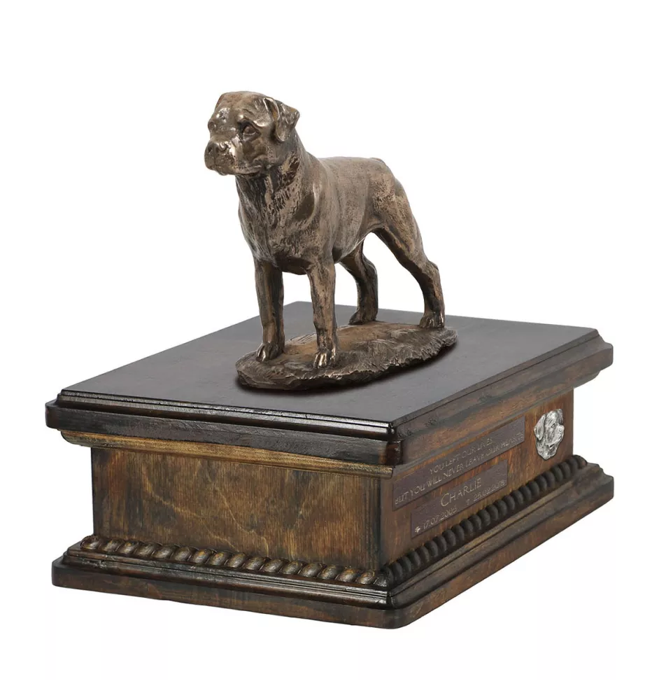 Rottweiler drewniana urna niska z podobizną Art-Dog