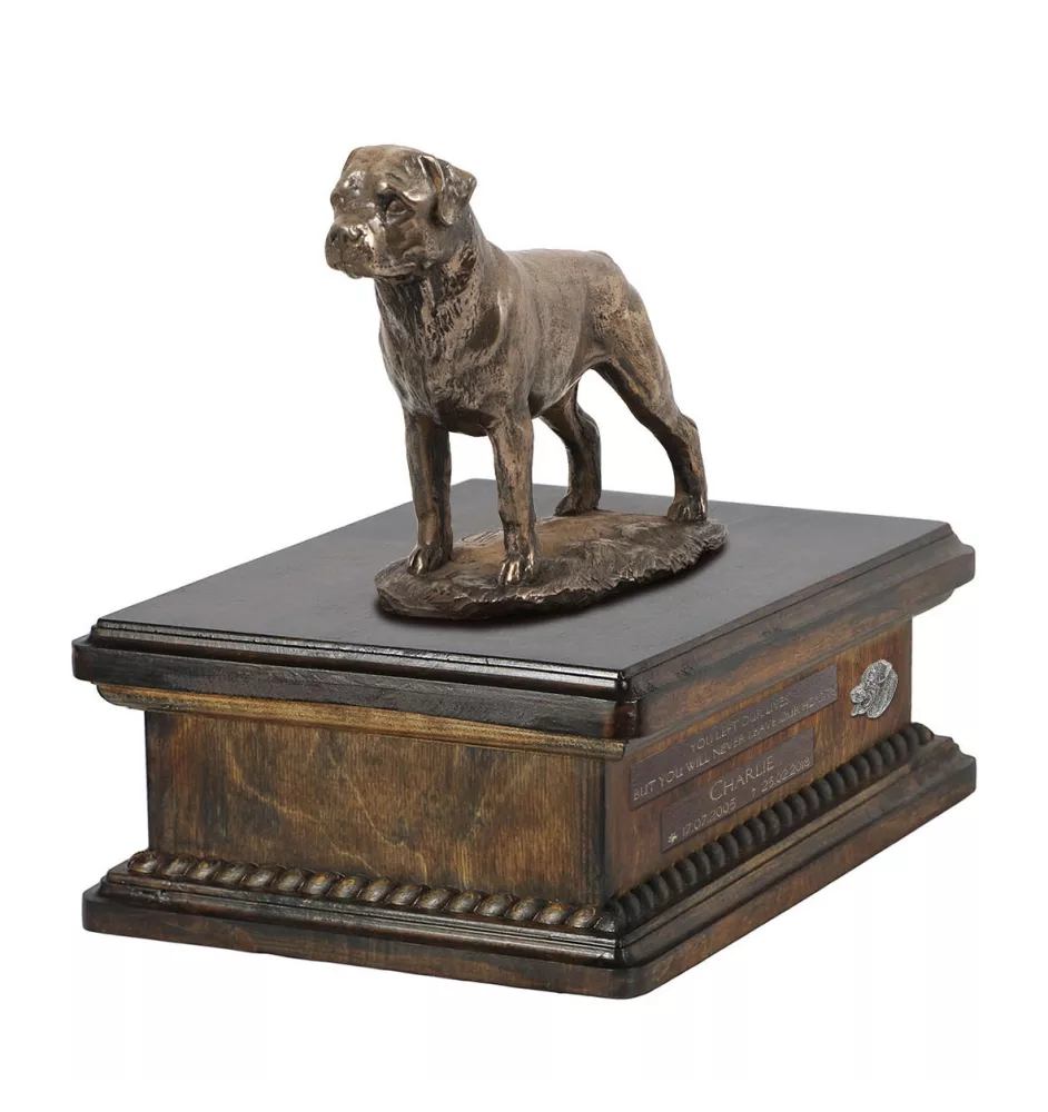 Rottweiler, Bouvier allemand I - urne pour cendres de chien, urne personnalisée avec une statuette, urne en bois avec un chien de la marque Art-Dog