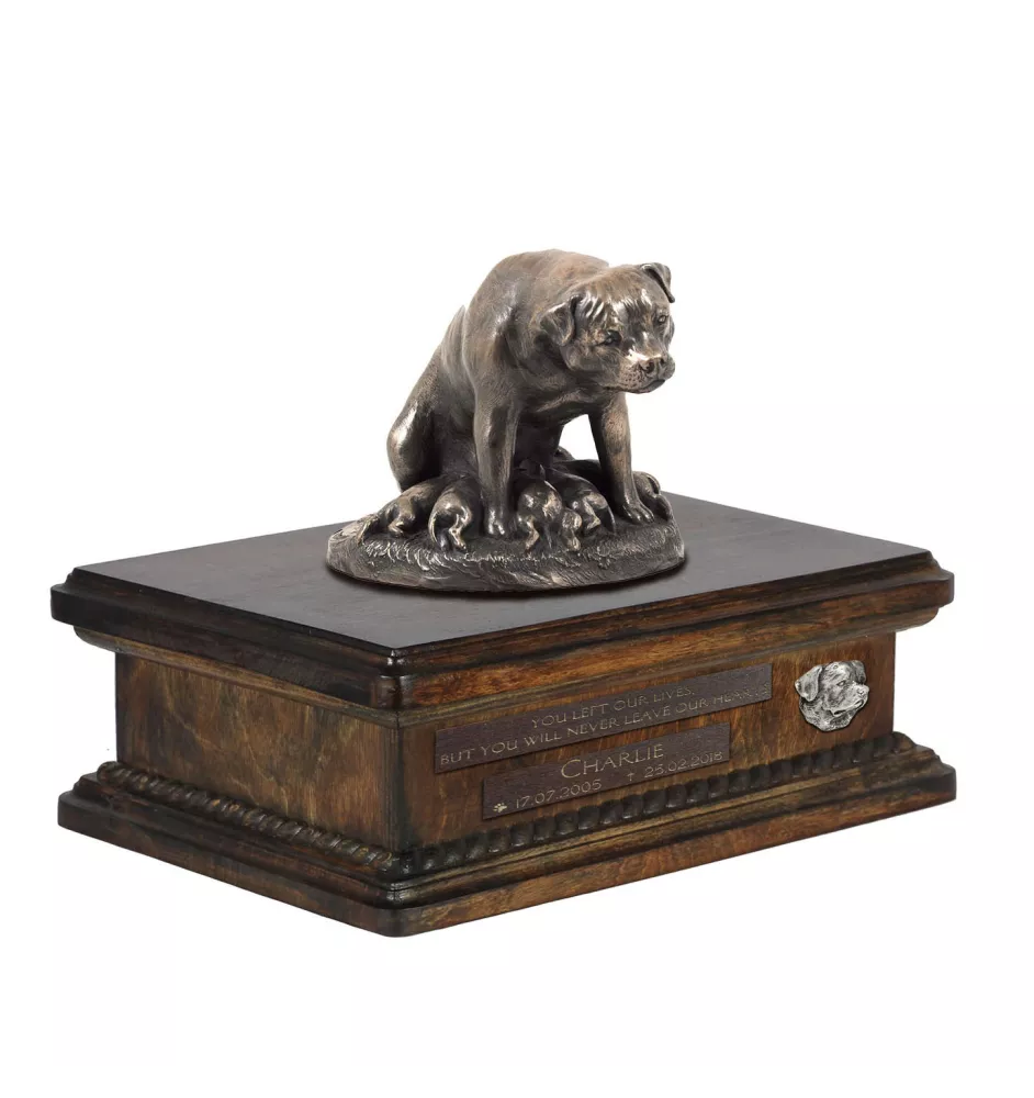 Rottweiler, Bouvier allemand II - urne pour cendres de chien, urne personnalisée avec une statuette, urne en bois avec un chien de la marque Art-Dog