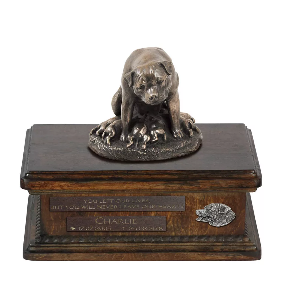 Rottweiler III urne in Hundeasche, personalisierte Urne mit Statue, Holzurne mit Hund von Art-Dog
