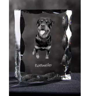 Rottweiler - Kristall mit einem Hundebild, Glasstatuette mit einem Bild, einzigartiger Bilderrahmen der Marke Art-Dog