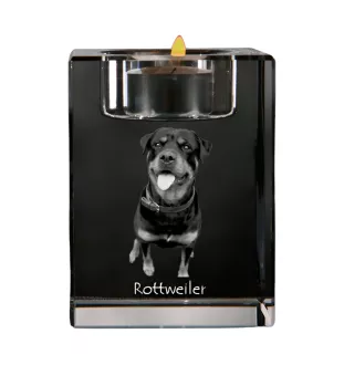 Rottweiler - Kerzenhalter mit Hundefoto, Teelichthalter aus Kristall, personalisiertes Geschenk der Marke Art-Dog