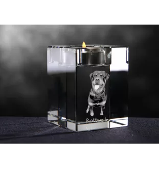 Rottweiler, Bouvier allemand - Bougeoir avec photo de chien, porte bougie en cristal, cadeau personnalisé par la marque Art-Dog