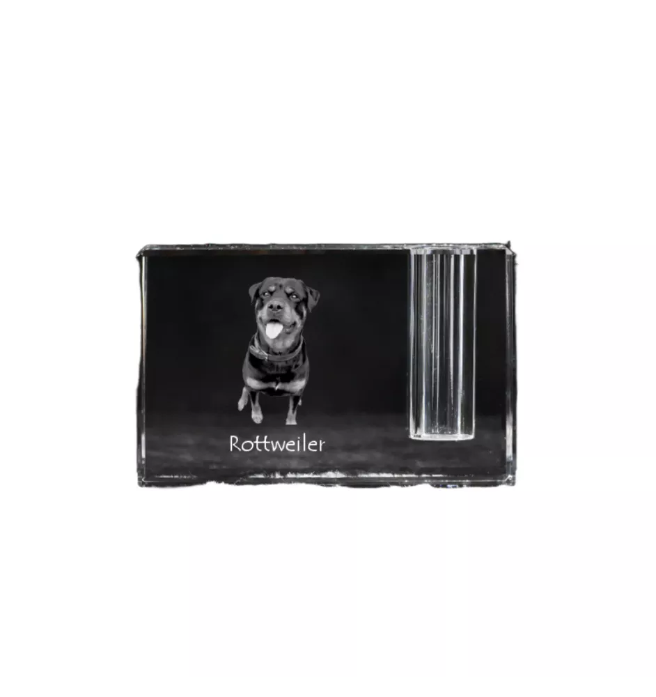 Rottweiler, Rott, Rottie - Pen stand, crystal organiser with dog photo, unique desk decoration by Art-Dog brand