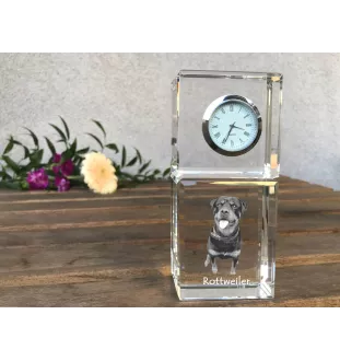 Rottweiler, Rott, Rottie - crystal clock with a photo, a photo of a dog in crystal, personalized desk clock by Art-Dog brand