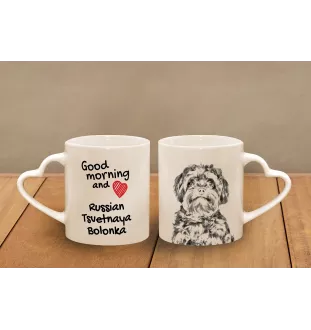 Russian Colored Bolonka - cup with a dog, adorable cup with a heart-shaped handle, universal gift from the Art-Dog brand