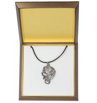 St. Bernhardshund, Bernhardiner - Hundehalsband in Geschenkbox, versilbertes Medaillon für Hundefans, markanter Anhänger der Marke Art-Dog
