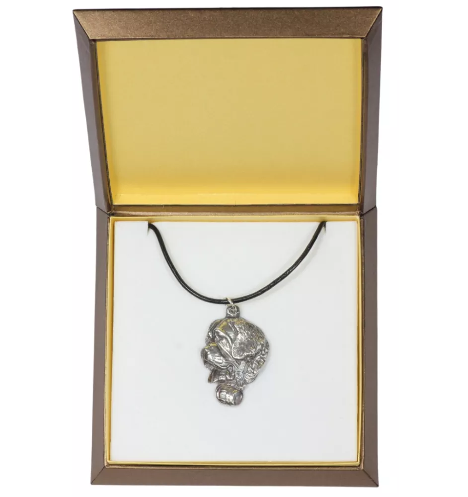 St. Bernard, Saint Bernard, Alpine Mastiff, Bernhardiner - Dog necklace in gift box, silver-plated locket for dog fan, striking pendant by Art-Dog brand
