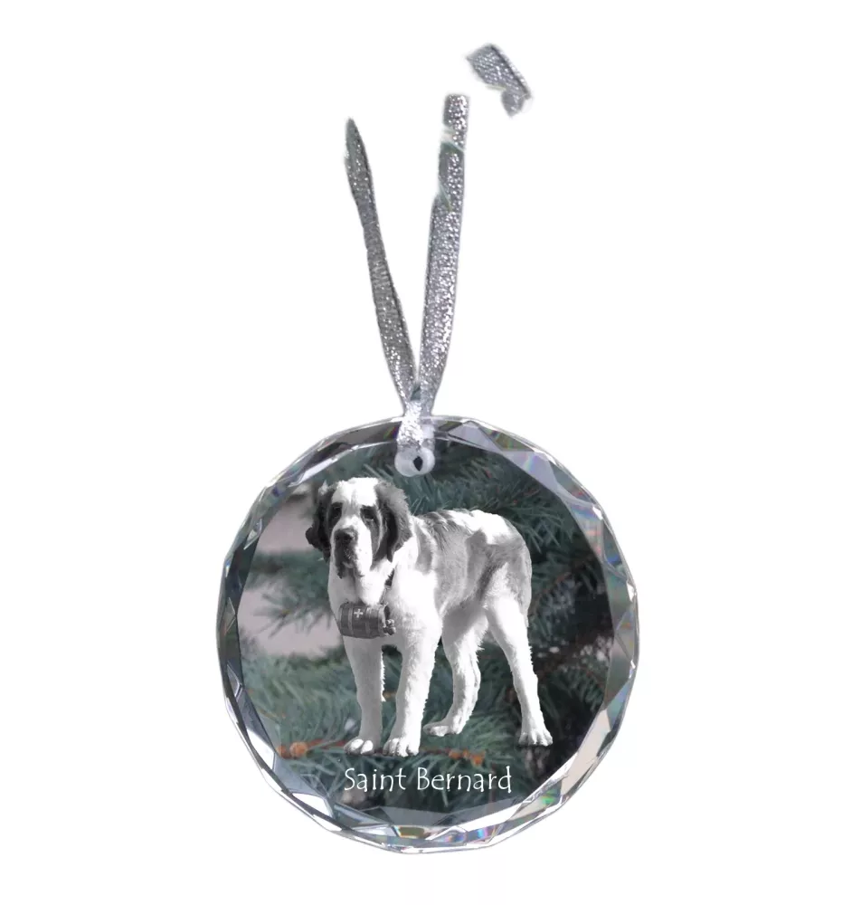 St. Bernhardshund, Bernhardiner - Kristallkugel mit Foto, Hundebild im Kristall, personalisierter Christbaumschmuck von Art-Dog.