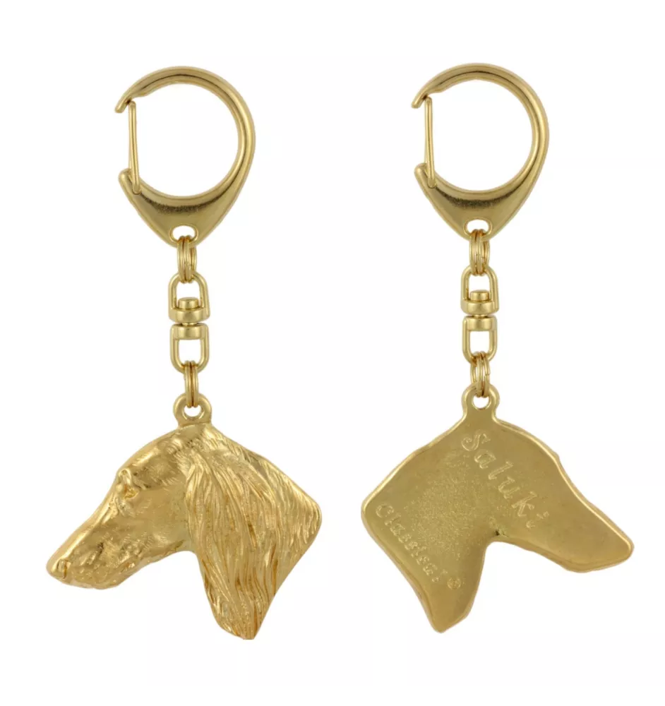 Saluki, Persian Greyhound, Arabian hound, Gazelle hound - Gilded key ring with dog, handbag decoration, luxury accessory by Art-Dog brand