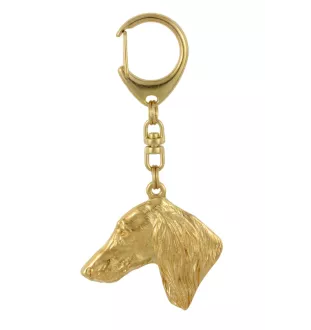 Saluki, Lévrier persan - Porte-clés doré avec chien dans boîte cadeau, décoration de sac à main, accessoire de luxe de la marque Art-Dog