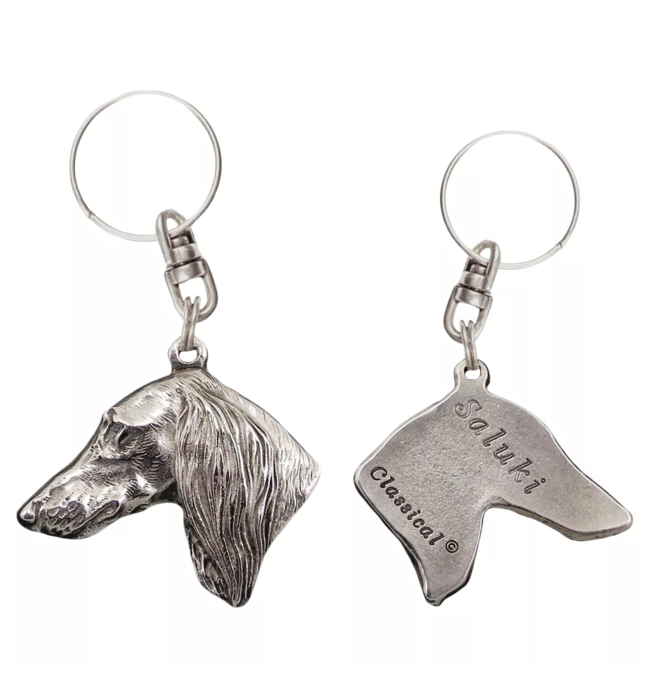 Saluki, Persischer Windhund - Versilberter Anhänger mit einem Hund in einer dekorativen Box, Handtaschenschmuck, Rucksackanhänger der Marke Art-Dog