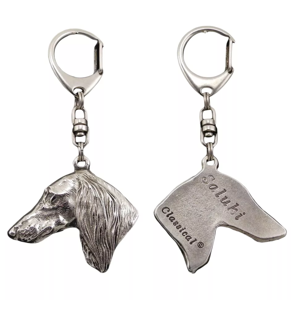 Saluki, Persischer Windhund - Versilberter Schlüsselanhänger mit Hund in einer Geschenkbox, Handtaschenschmuck, Rucksackanhänger der Marke Art-Dog